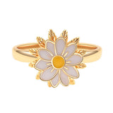Drejelig Marguerit Ring Med Emalje (Anti Stress) – 18K Forgyldt Messing - Uniq Perler - 126219