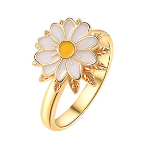 Drejelig Marguerit Ring Med Emalje (Anti Stress) – 18K Forgyldt Messing - Uniq Perler - 126219
