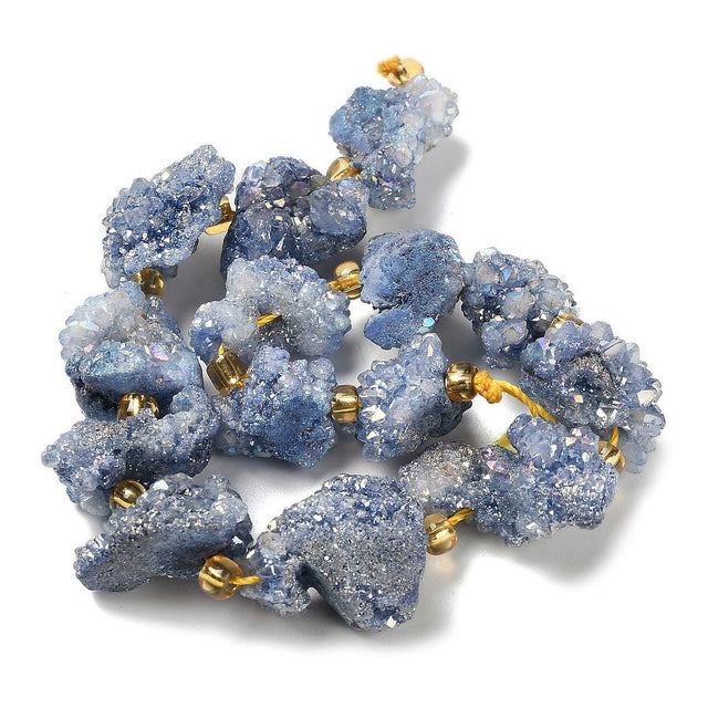 Druzy Agat Perler – Nuggets, Blå (10 - 16x12,5 - 15mm) - Uniq Perler - 117511