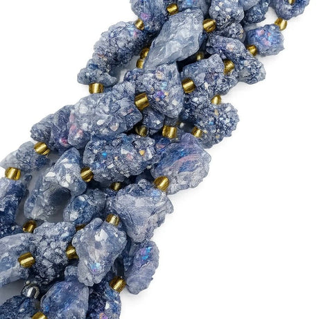 Druzy Agat Perler – Nuggets, Blå (10 - 16x12,5 - 15mm) - Uniq Perler - 117511