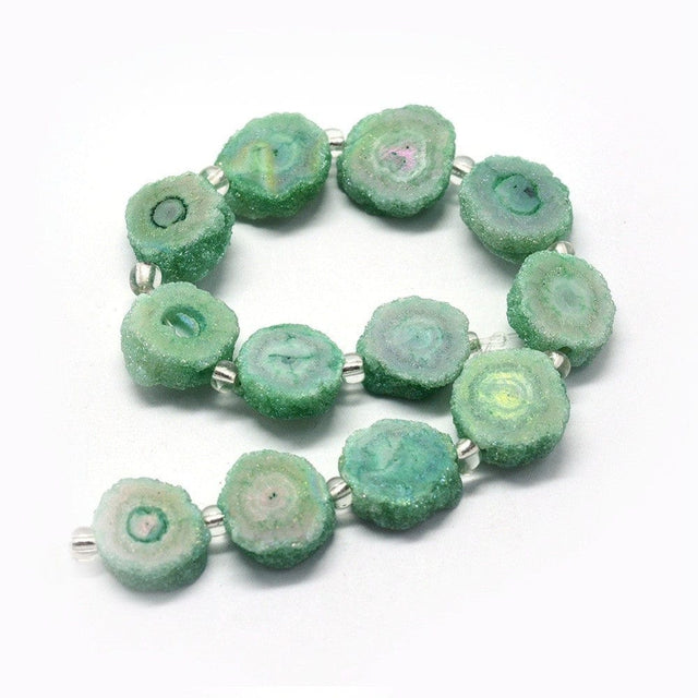 Druzy Kvarts Perler – Solar Kvarts Nuggets, Grøn (13–22mm) - Uniq Perler - 115646