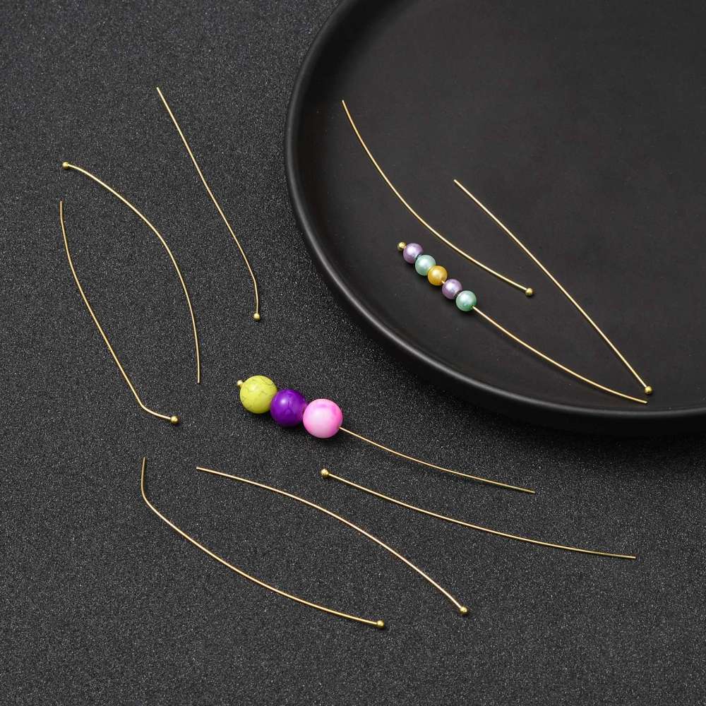 Ekstra Lange Perlestave Med Rundt Hoved – Forgyldt (0,7x70mm), 25 stk. - Uniq Perler - 585865