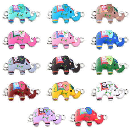 Elefant Mellemled – Farve Mix, Emalje, Platin Belagt (14x25x1,5mm) 12 stk. - Uniq Perler - 117506