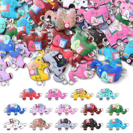 Elefant Mellemled – Farve Mix, Emalje, Platin Belagt (14x25x1,5mm) 12 stk. - Uniq Perler - 117506