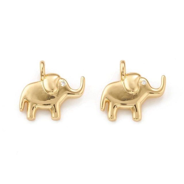 Elefant Vedhæng Med Zirkonia Sten, 18K Langtidsholdbar Forgyldning, 15x16mm - Uniq Perler - 0000014822