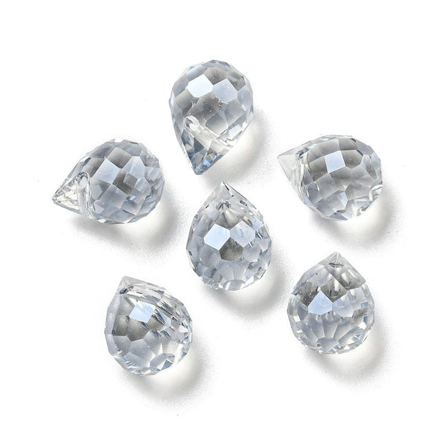 Elektroplated Glas Dråber, Lys Grå, Facetteret, 9,5x8mm, 4 stk. - Uniq Perler - 112728
