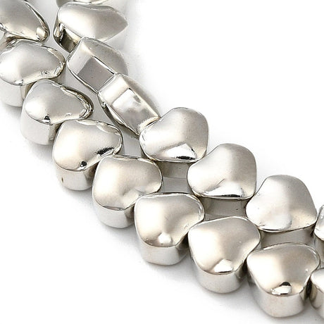 Elektroplatede Glasperle Hjerter – Platin Farvet (6x6,5x4mm) - Uniq Perler - 164992