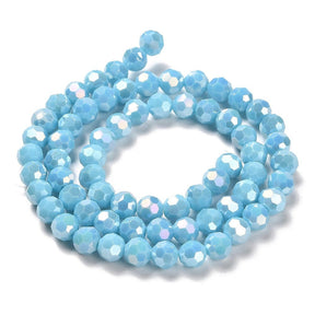 Electroplated Glass Beads, Blue, Faceted, 8x7mm - Uniq Perler - 111919