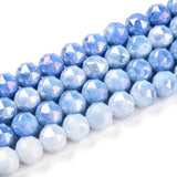 Elektroplatede Glasperler – Blå, Facetteret, Runde (7 - 8mm) - Uniq Perler - 115414