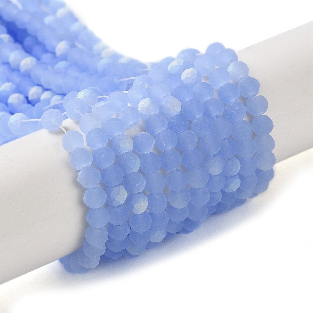 Elektroplatede Glasperler, Blå, Rondel, (3x3,5mm) - Uniq Perler - 111289