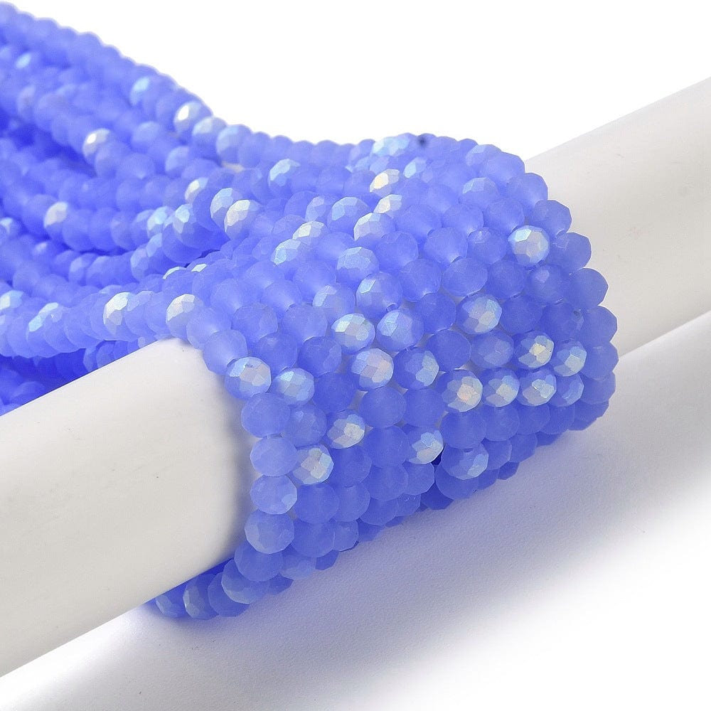 Elektroplatede Glasperler, Blå, Rondel,(4x4,5mm) - Uniq Perler - 111392