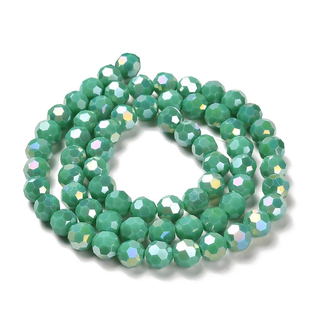 Elektroplatede Glasperler, Grøn, Facet, 8x7mm - Uniq Perler - 111920