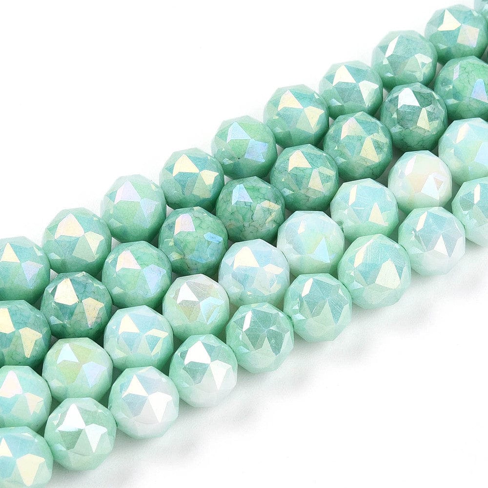 Elektroplatede Glasperler – Grøn, Facetteret, Runde (7 - 8mm) - Uniq Perler - 75833183567842889542499284