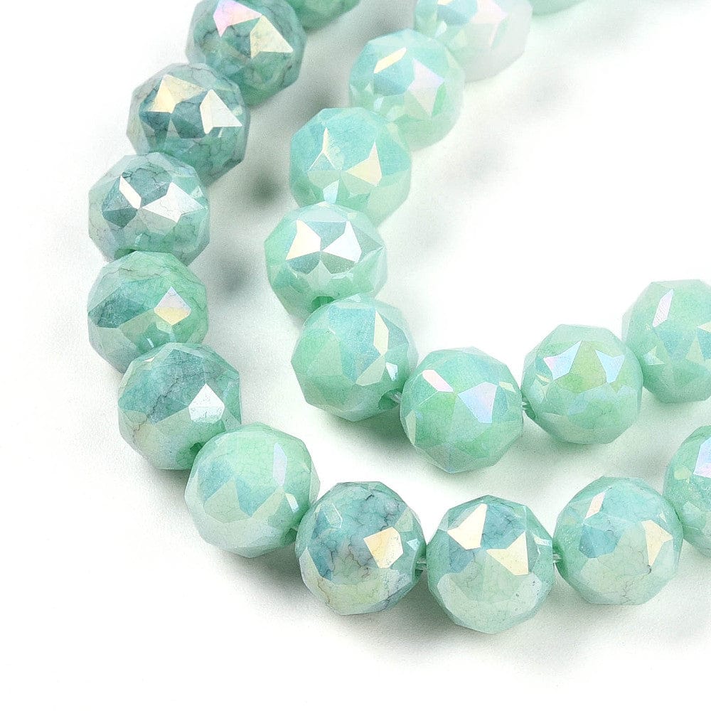 Elektroplatede Glasperler – Grøn, Facetteret, Runde (7 - 8mm) - Uniq Perler - 75833183567842889542499284