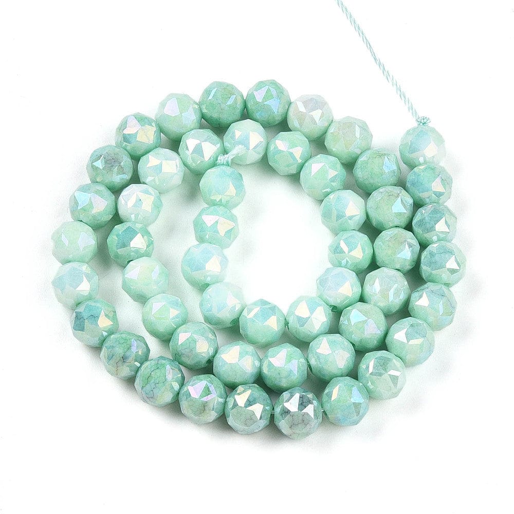 Elektroplatede Glasperler – Grøn, Facetteret, Runde (7 - 8mm) - Uniq Perler - 75833183567842889542499284