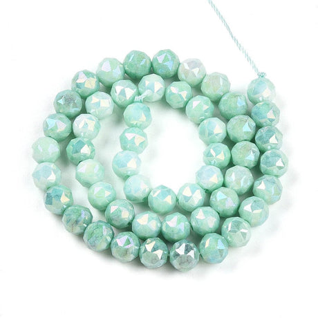 Elektroplatede Glasperler – Grøn, Facetteret, Runde (7 - 8mm) - Uniq Perler - 75833183567842889542499284