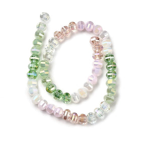 Elektropletterte Glassperler – Grønn/Rosa, Fasettert, Rondell (8x6mm) - Uniq Perler - 115853