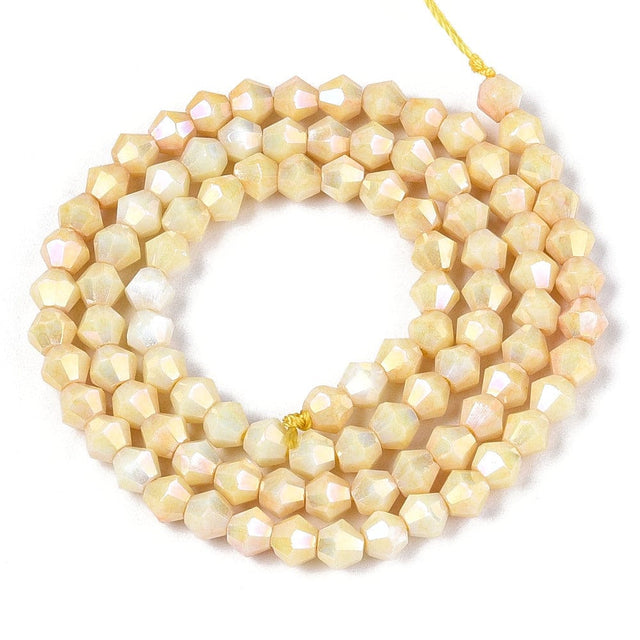 Elektroplatede Glasperler – Gul, Facetteret (4,5x4mm) - Uniq Perler - 49799284