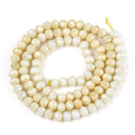 Elektroplatede Glasperler – Gul, Facetteret, Rondel (4,5x3,5mm) - Uniq Perler - 115404