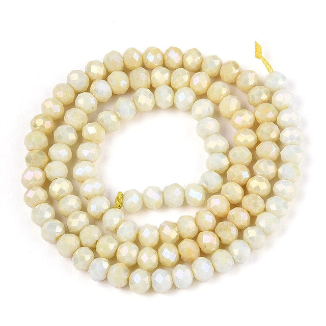 Elektroplatede Glasperler – Gul, Facetteret, Rondel (4,5x3,5mm) - Uniq Perler - 115404