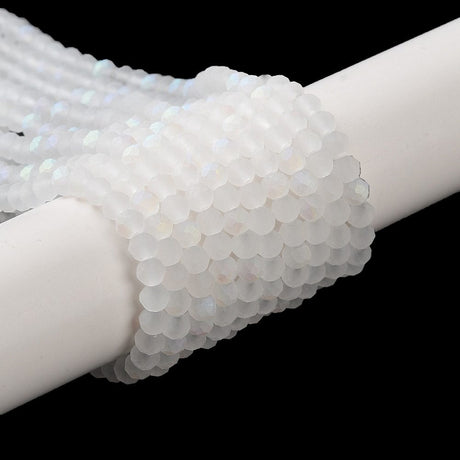 Elektroplatede Glasperler, Hvid, Rondel, (3x3,5mm) - Uniq Perler - 112992