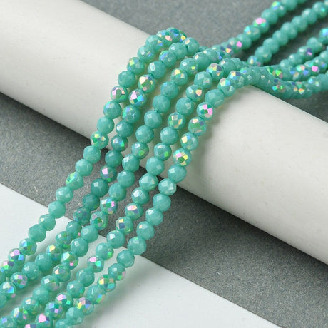 Elektroplatede Glasperler, Lys Grøn, Facetteret, 3mm - Uniq Perler - 111923