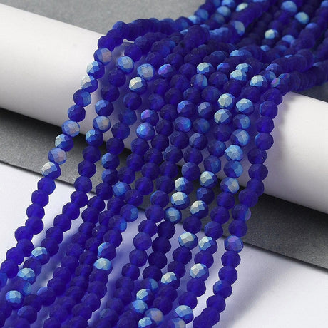 Elektroplatede Glasperler, Mørk Blå, Rondel, (3x3,5mm) - Uniq Perler - 112993