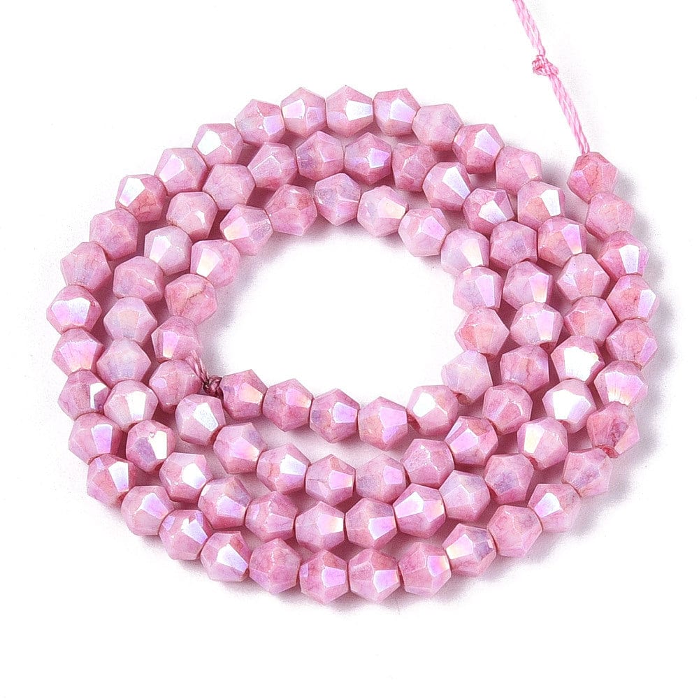 Elektroplatede Glasperler – Pink, Facetteret (4,5x4mm) - Uniq Perler - 115403