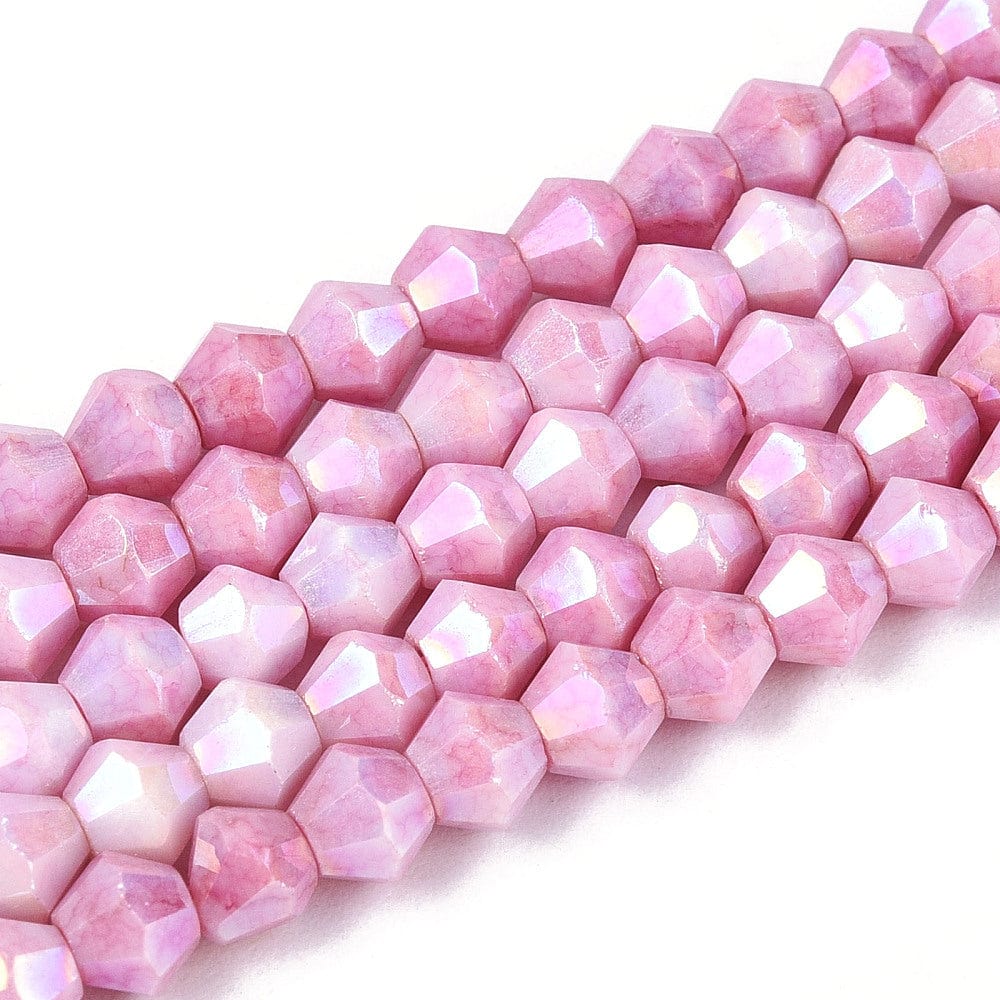 Elektroplatede Glasperler – Pink, Facetteret (4,5x4mm) - Uniq Perler - 115403