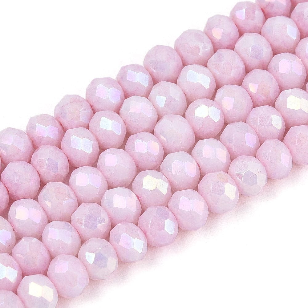 Elektroplatede Glasperler – Pink, Facetteret, Rondel (4,5x3,5mm) - Uniq Perler - 115405