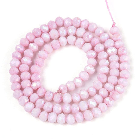 Elektroplatede Glasperler – Pink, Facetteret, Rondel (4,5x3,5mm) - Uniq Perler - 115405
