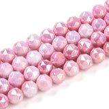 Elektroplatede Glasperler – Pink, Facetteret, Runde (7 - 8mm) - Uniq Perler - 326992