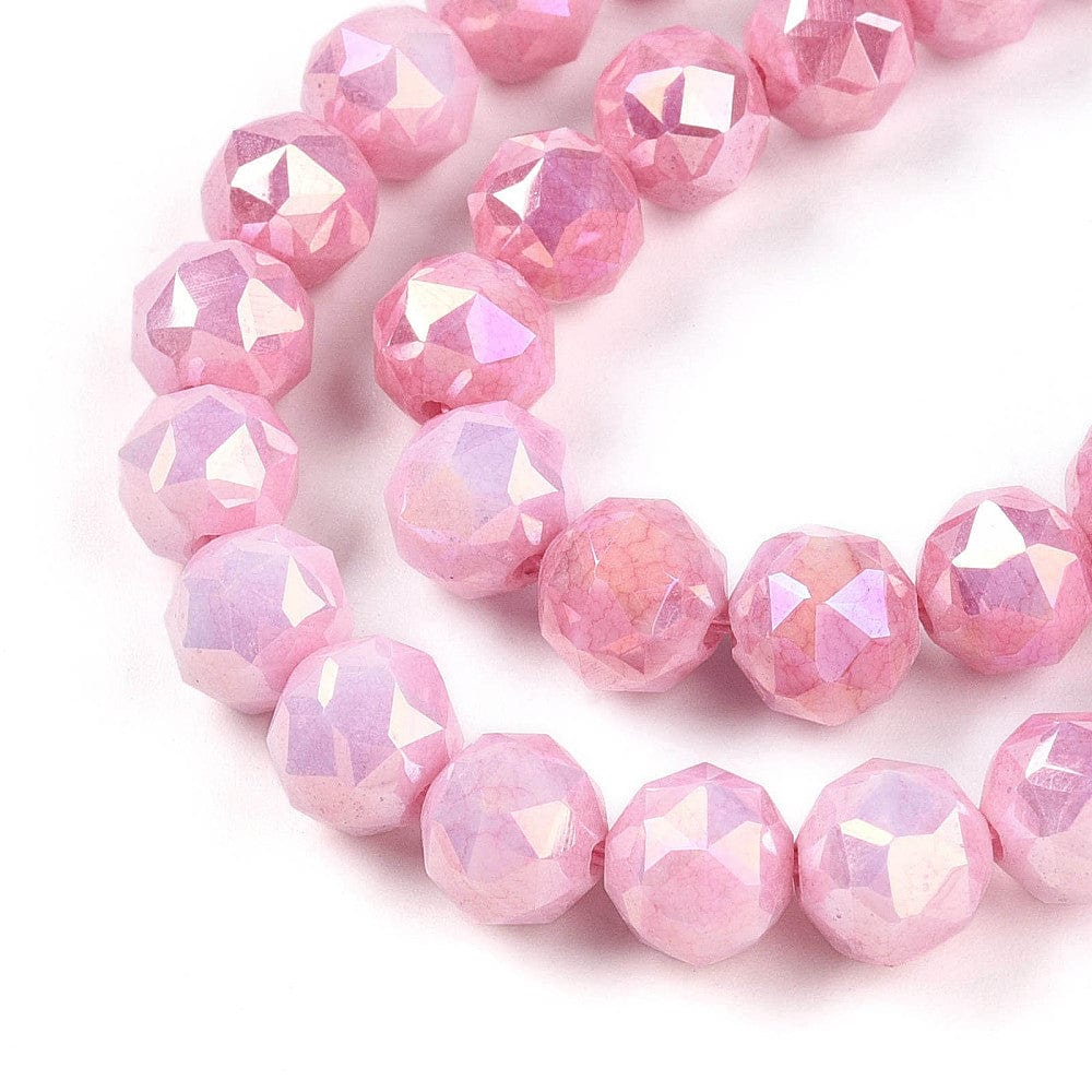 Elektroplatede Glasperler – Pink, Facetteret, Runde (7 - 8mm) - Uniq Perler - 326992