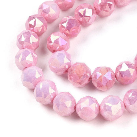 Elektroplatede Glasperler – Pink, Facetteret, Runde (7 - 8mm) - Uniq Perler - 326992