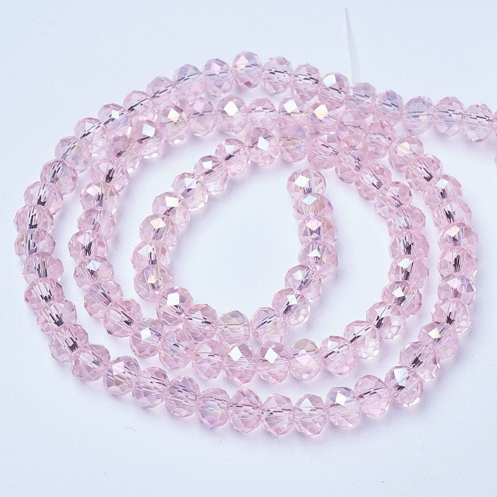 Elektroplatede Glasperler, Pink, Rondel, Facetteret, (2x3mm) - Uniq Perler - 111290