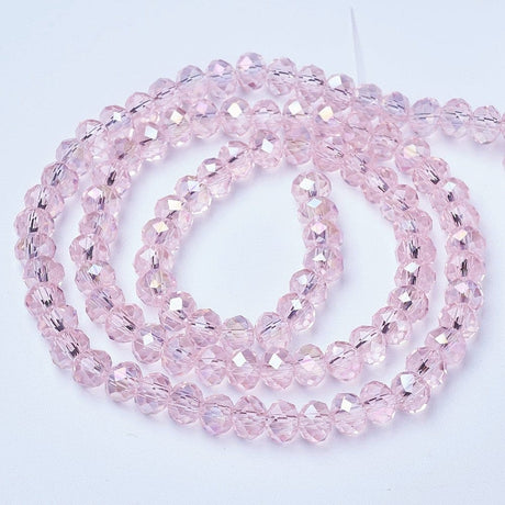 Elektroplatede Glasperler, Pink, Rondel, Facetteret, (2x3mm) - Uniq Perler - 111290