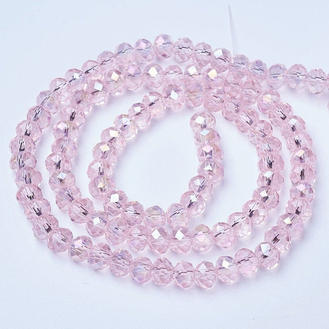 Elektroplatede Glasperler, Pink, Rondel, Facetteret, (2x3mm) - Uniq Perler - 111290