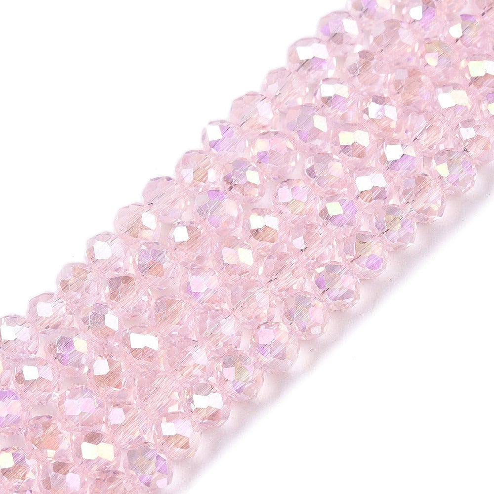 Elektroplatede Glasperler – Pink, Rondel, Facetteret (4x3mm) - Uniq Perler - 114668