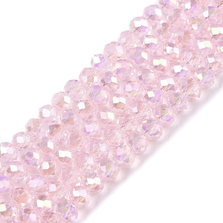 Elektroplatede Glasperler – Pink, Rondel, Facetteret (4x3mm) - Uniq Perler - 114668