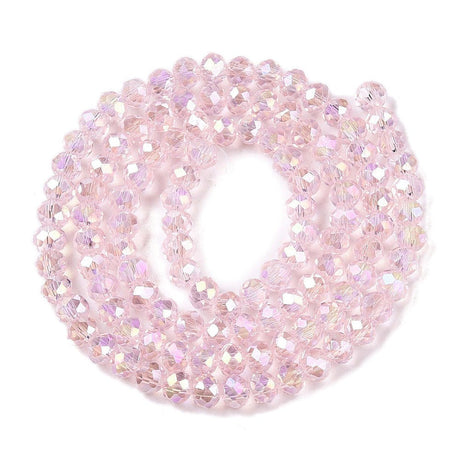 Elektroplatede Glasperler – Pink, Rondel, Facetteret (4x3mm) - Uniq Perler - 114668