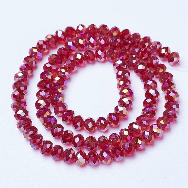 Elektroplatede Glasperler, Rød, Rondel, (2x2,5mm) - Uniq Perler - 112193