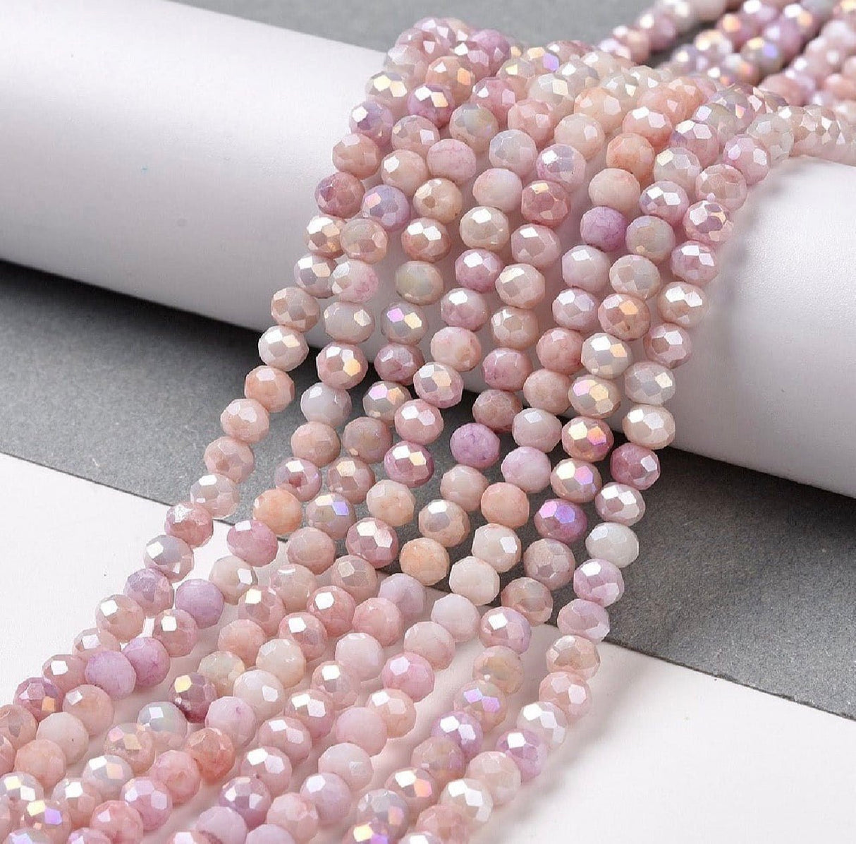 Elektroplatede Glasperler – Rosa, Facetteret, Rondel (4x3,5mm) - Uniq Perler - 115748