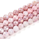 Elektroplatede Glasperler – Rosa, Facetteret, Runde (7 - 8mm) - Uniq Perler - 115415