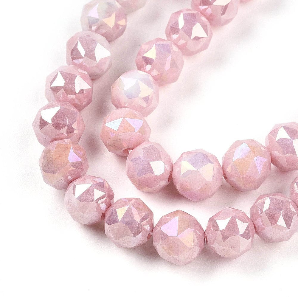 Elektroplatede Glasperler – Rosa, Facetteret, Runde (7 - 8mm) - Uniq Perler - 115415