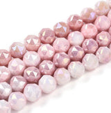 Elektroplatede Glasperler – Rosa, Facetteret, Runde (7-8mm) - Uniq Perler - 115415