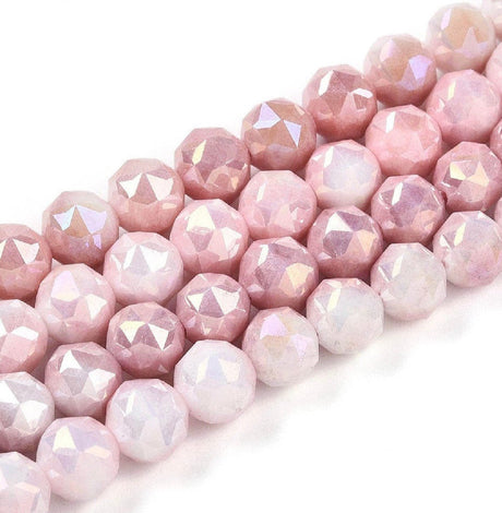 Elektroplatede Glasperler – Rosa, Facetteret, Runde (7-8mm) - Uniq Perler - 115415