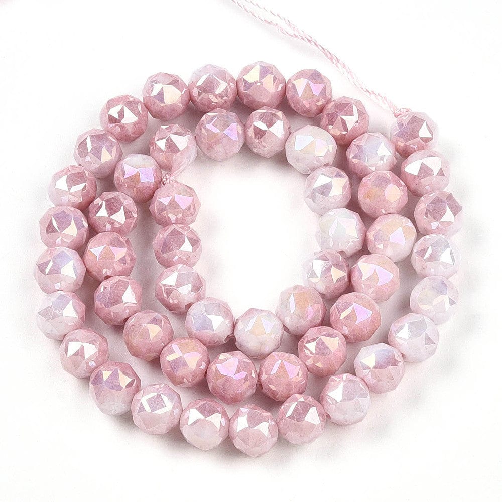 Elektroplatede Glasperler – Rosa, Facetteret, Runde (7 - 8mm) - Uniq Perler - 115415