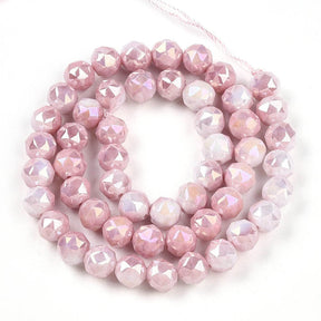 Elektroplatede Glasperler – Rosa, Facetteret, Runde (7 - 8mm) - Uniq Perler - 115415