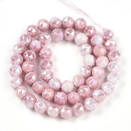 Elektroplatede Glasperler – Rosa, Facetteret, Runde (7 - 8mm) - Uniq Perler - 115415