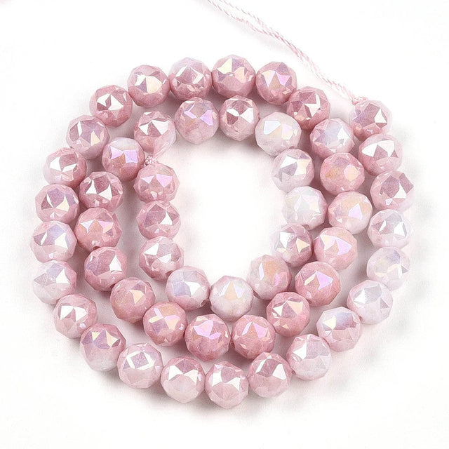 Elektroplatede Glasperler – Rosa, Facetteret, Runde (7 - 8mm) - Uniq Perler - 115415
